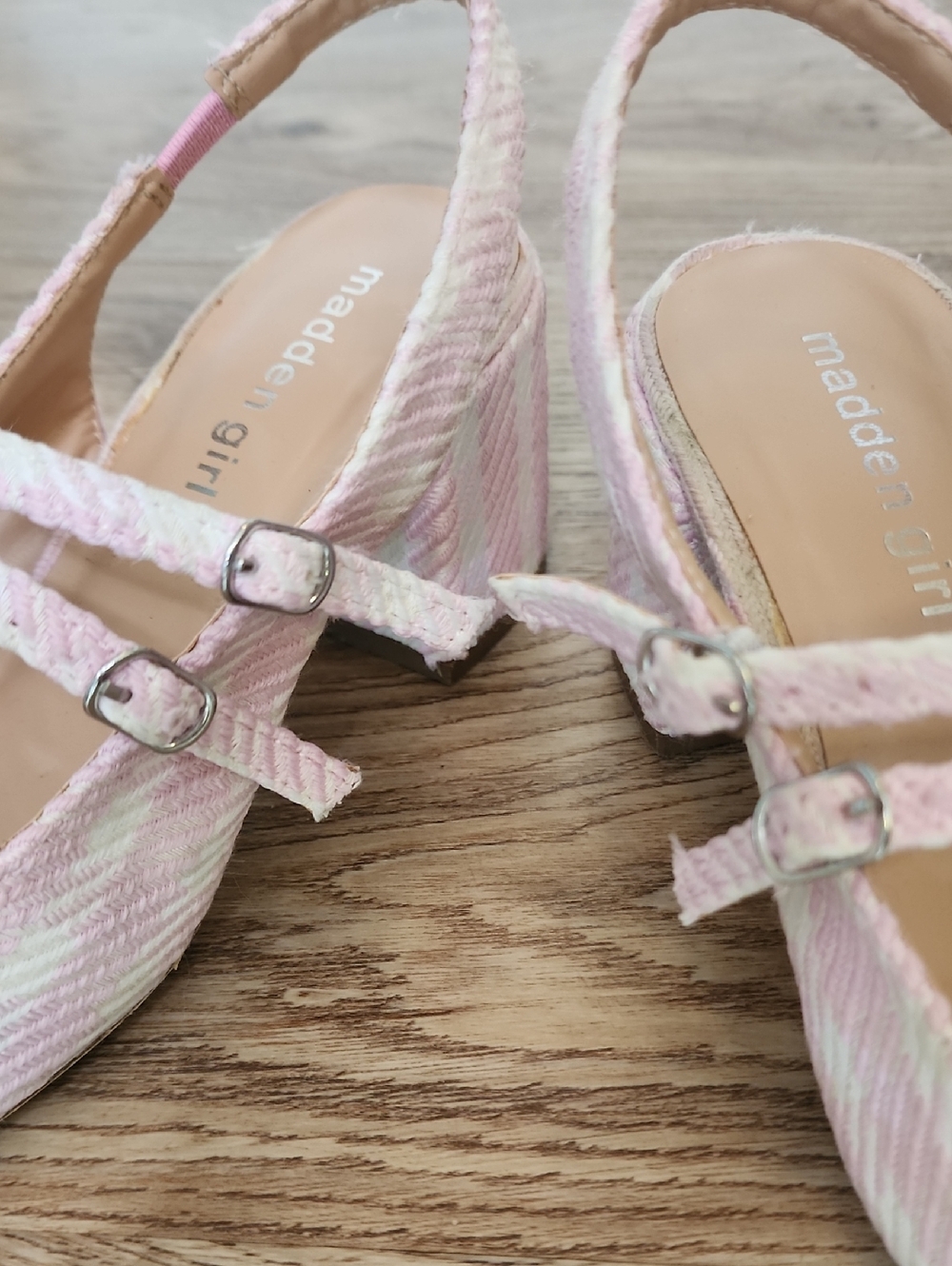 Madden Girl Doll Block Heel Slingback Pink White Woven Pattern Mary Jane Shoes - Picture 7 of 11